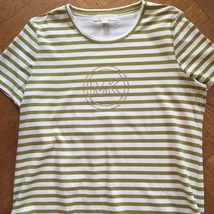 MICHAEL KORS Olive/Beige Tee with MK Gold Studs XL